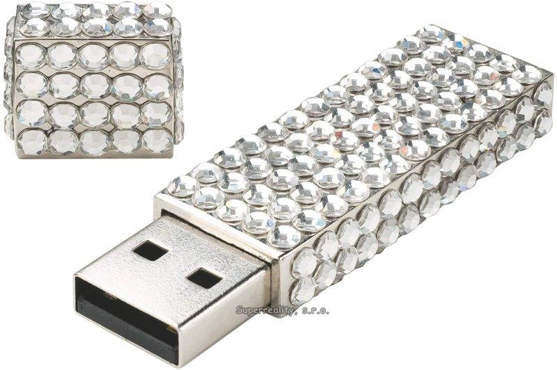 MP3 prehrávač do 5GB - USB kľúč BLING BLING, 4GB, strieborná